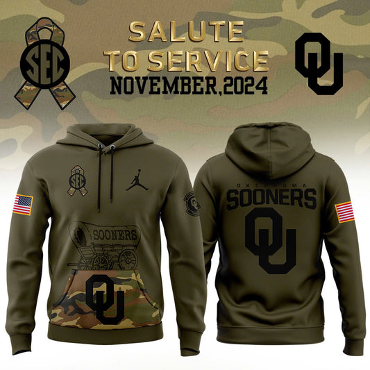 Oklahoma Sooners Football Camo 2024 Salute to Service Club Fleece Pullover Hoodie, Salute to Service 2024