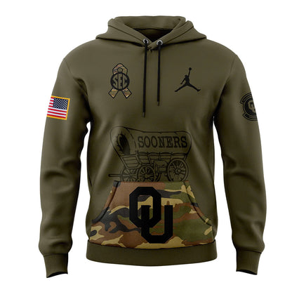 Oklahoma Sooners Football Camo 2024 Salute to Service Club Fleece Pullover Hoodie, Salute to Service 2024