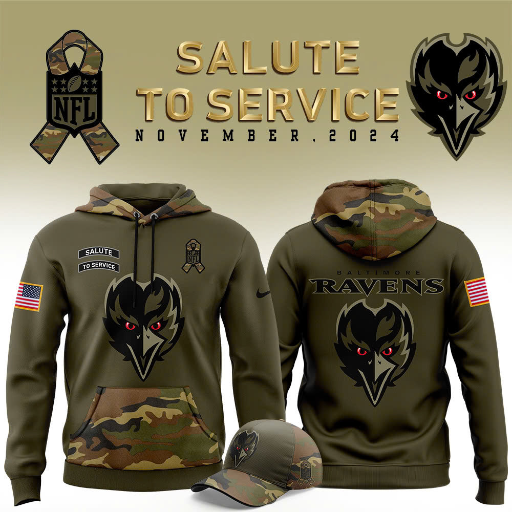 Men Baltimore Ravens Camo 2024 Salute to Service Club Fleece Pullover Hoodie, Salute to Service 2024