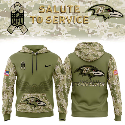 Men Baltimore Ravens Camo 2024 Salute to Service Club Fleece Pullover Hoodie, Salute to Service 2024