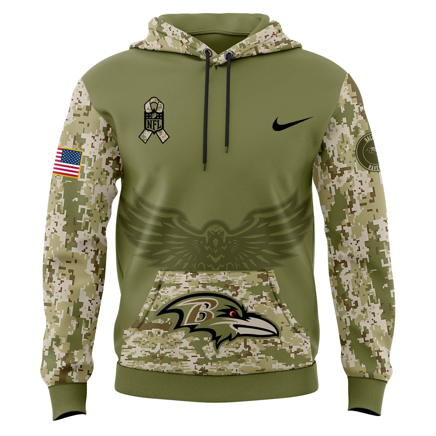 Men Baltimore Ravens Camo 2024 Salute to Service Club Fleece Pullover Hoodie, Salute to Service 2024