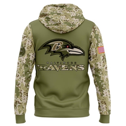 Men Baltimore Ravens Camo 2024 Salute to Service Club Fleece Pullover Hoodie, Salute to Service 2024