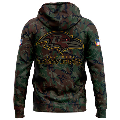 Men Baltimore Ravens Camo 2024 Salute to Service Club Fleece Pullover Hoodie, Salute to Service 2024