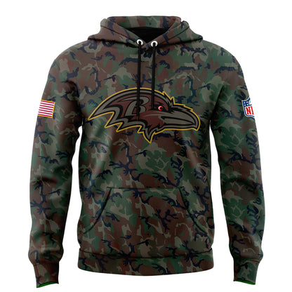 Men Baltimore Ravens Camo 2024 Salute to Service Club Fleece Pullover Hoodie, Salute to Service 2024