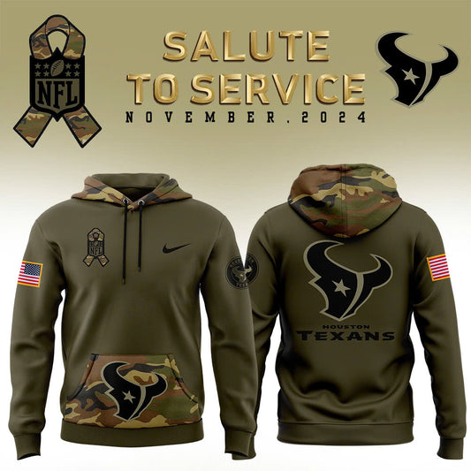 Men Houston Texans Camo 2024 Salute to Service Club Fleece Pullover Hoodie, Salute to Service 2024