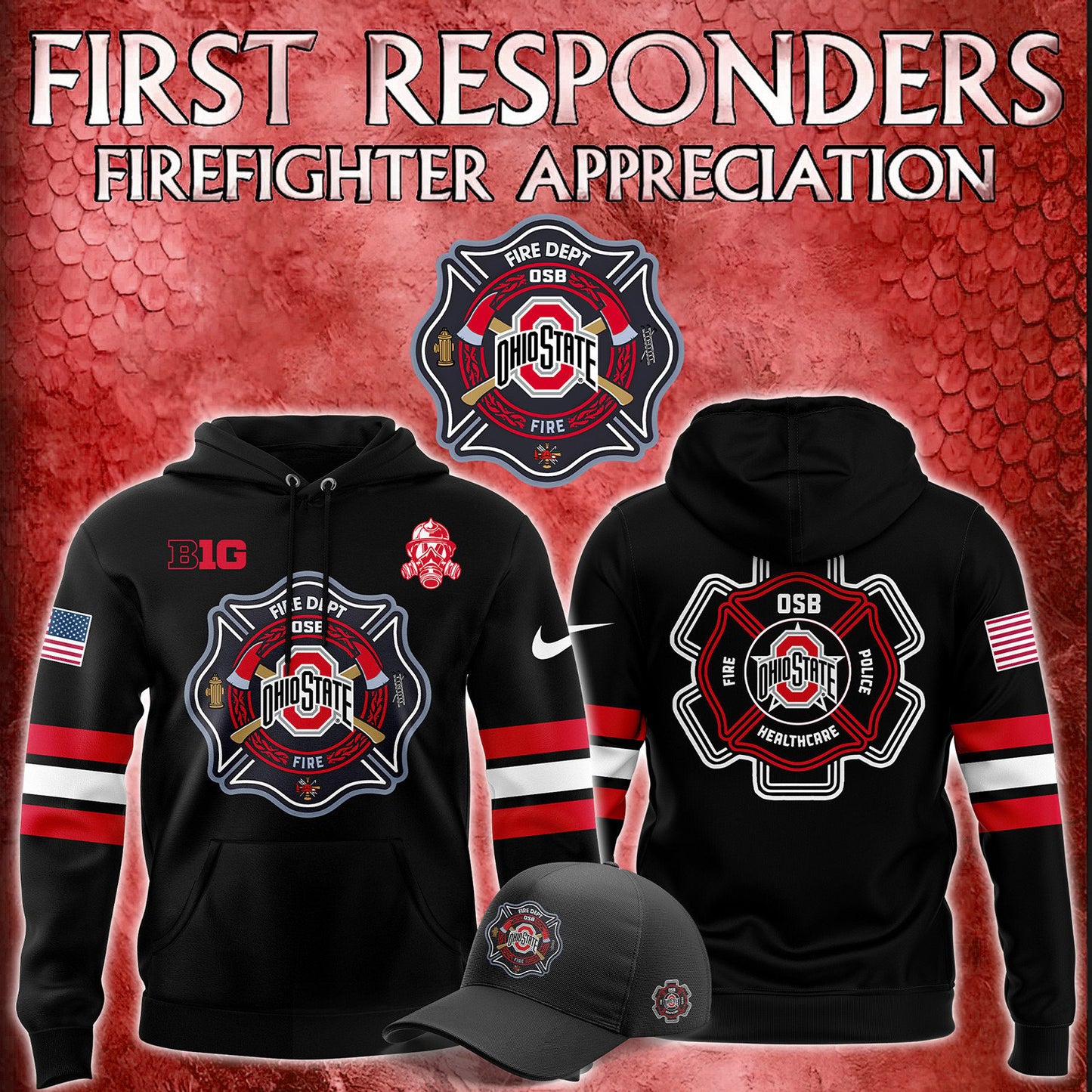 Men’s Ohio State Buckeyes x 2024 Firefighter Appreciation Night Premium Limited Pullover Hoodie