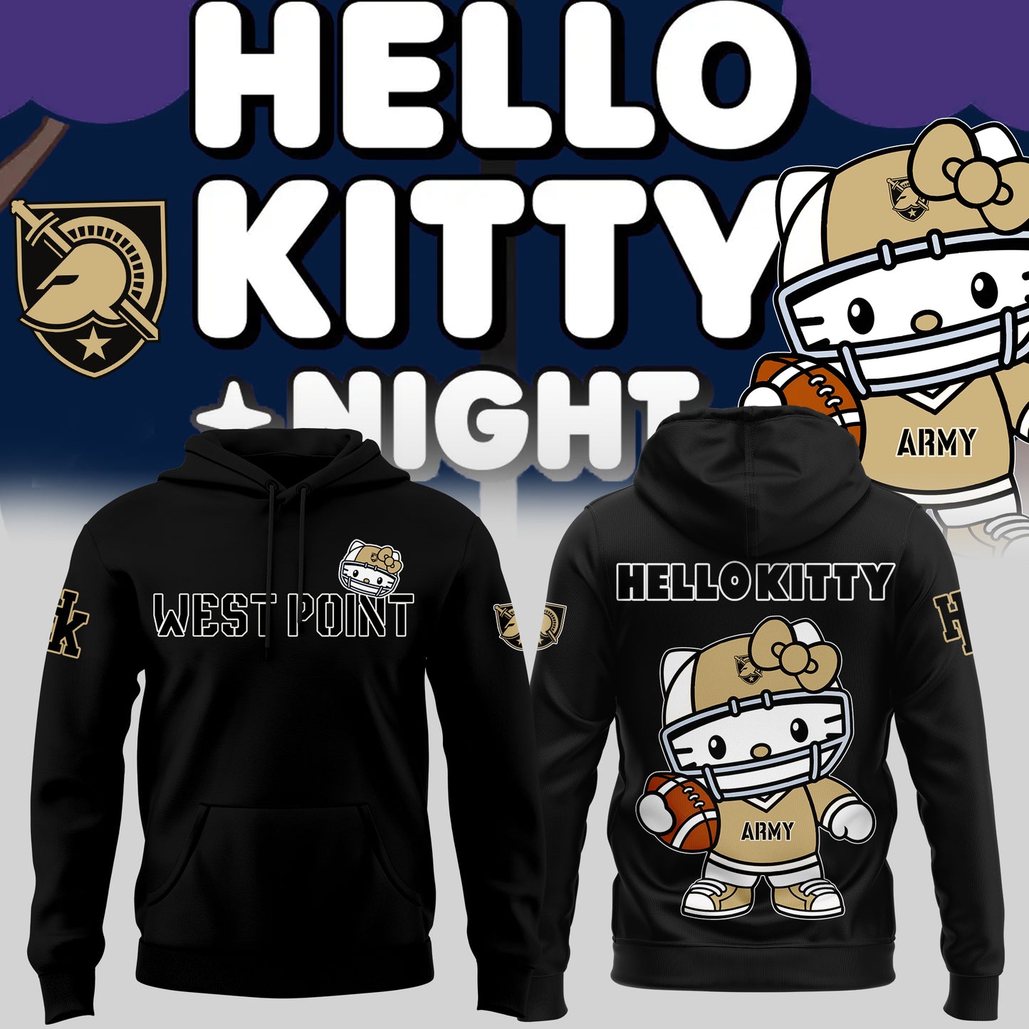 Special New Hello Kitty x Army Black Knights Football Hoodie