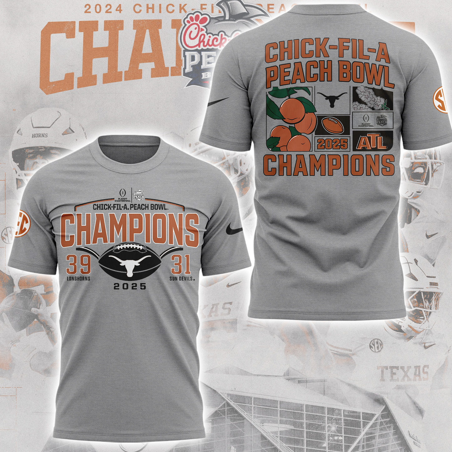 Limited Edition Texas Longhorns College Football Playoff 2025 Peach Bowl Champions TShirt