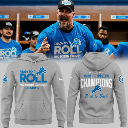 Blue Detroit Lions 2024 NFC North Division Champions Locker Room Trophy Hoodie