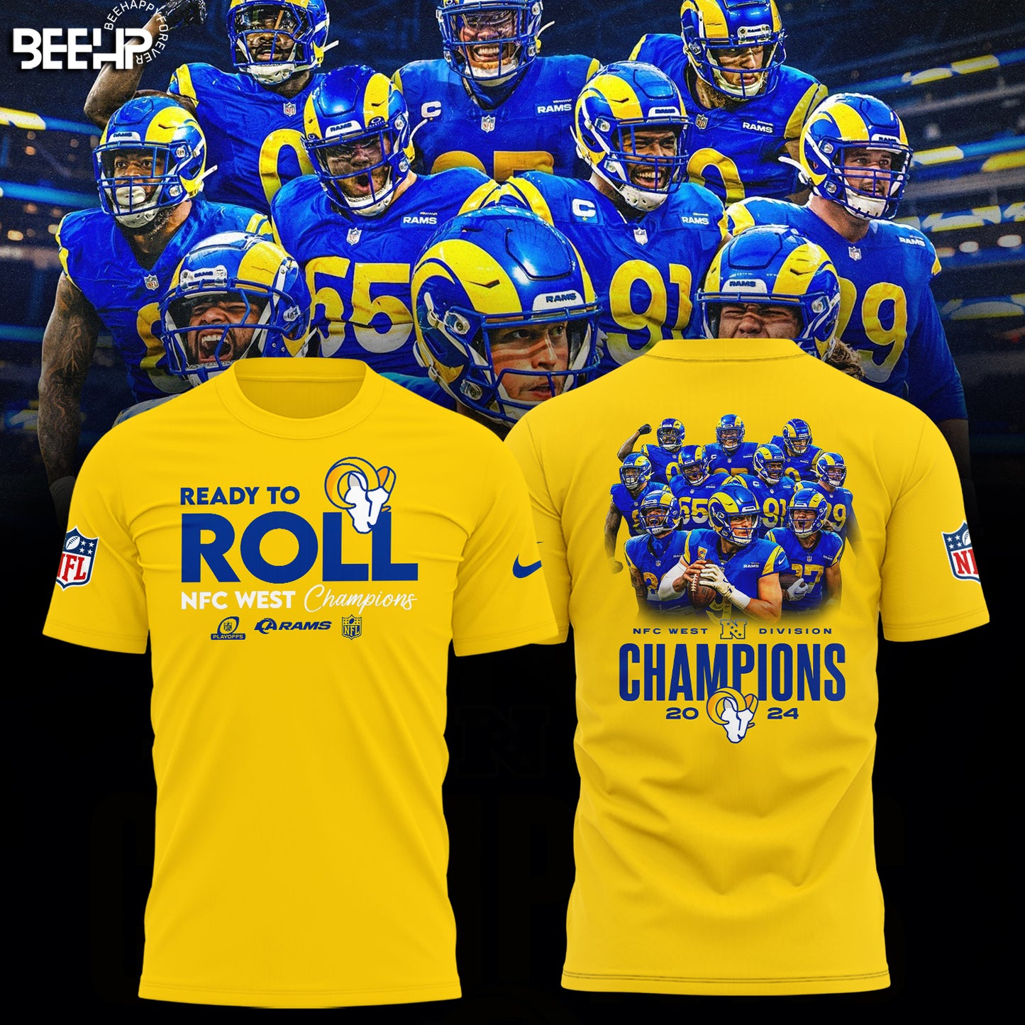 Los Angeles Rams 2024 NFC West Division Champions Locker Room Trophy T-Shirt