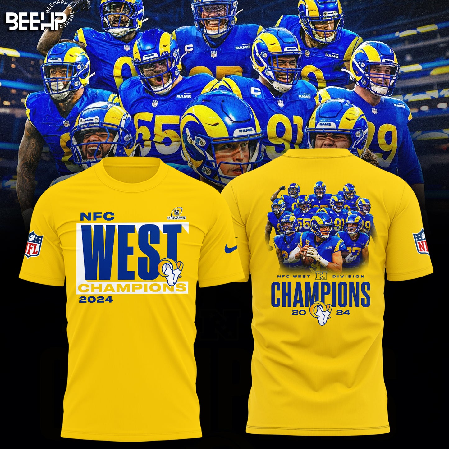 Los Angeles Rams 2024 NFC West Division Champions Locker Room Trophy T-Shirt