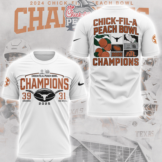 Limited Edition Texas Longhorns College Football Playoff 2025 Peach Bowl Champions TShirt