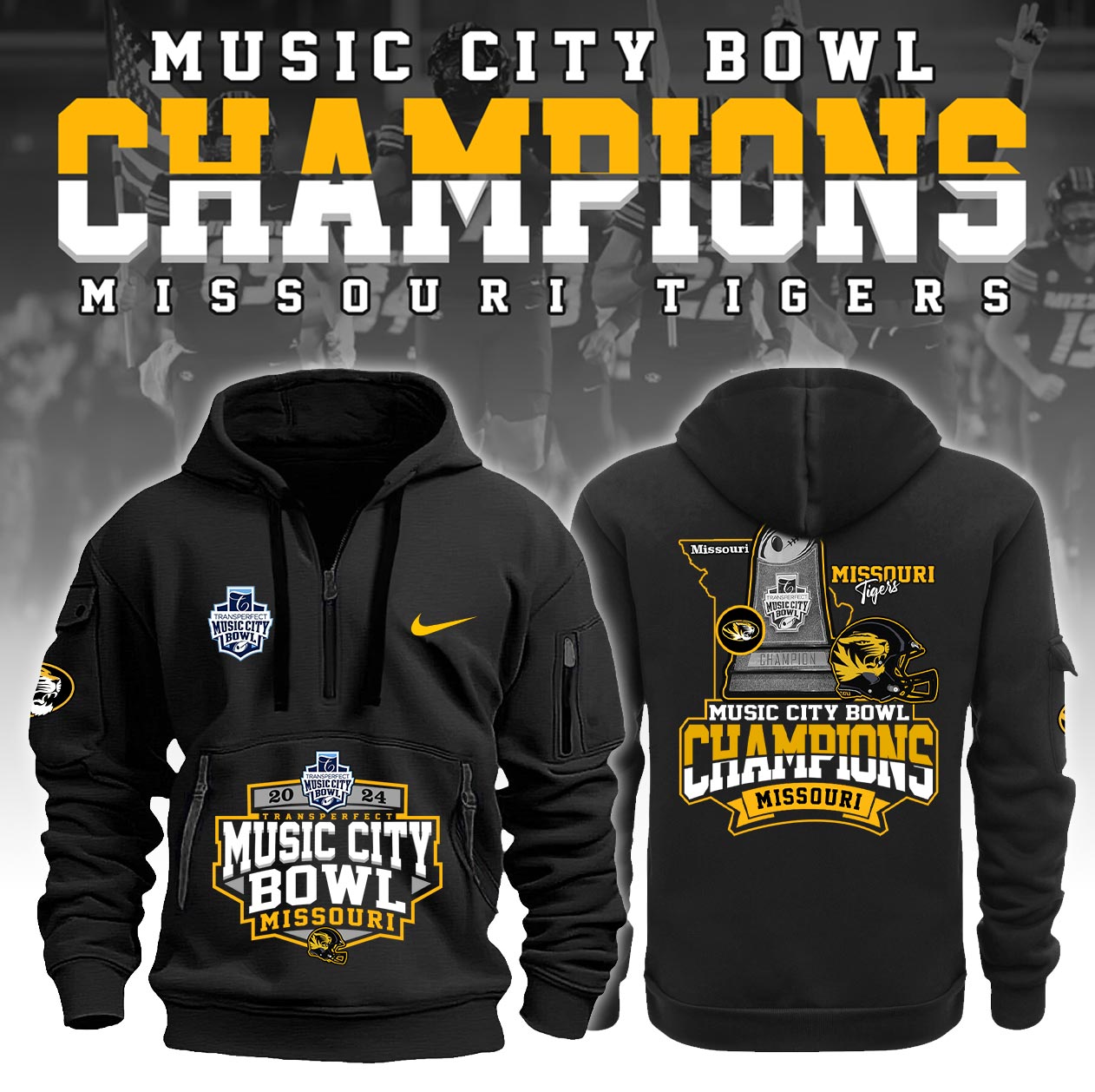 Missouri Tigers NCAA Music City Bowl Champions Limited Edition Half Zip Hoodie