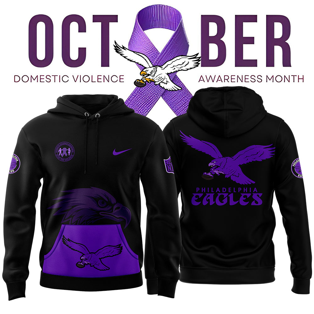 Men’s Black Philadelphia Eagles 2024 Domestic Violence Awareness Month Hoodie