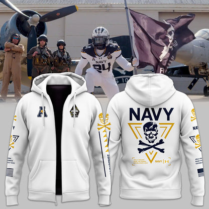 Special Navy Football Zip Hoodie 2024 Navy Game Uniform