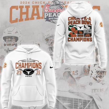 Limited Edition Texas Longhorns College Football Playoff 2025 Peach Bowl Champions Hoodie