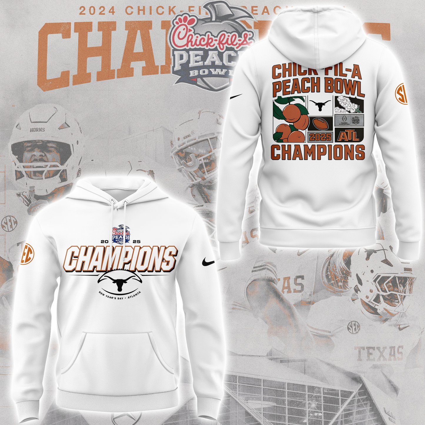 Limited Edition Texas Longhorns College Football Playoff 2025 Peach Bowl Champions Hoodie