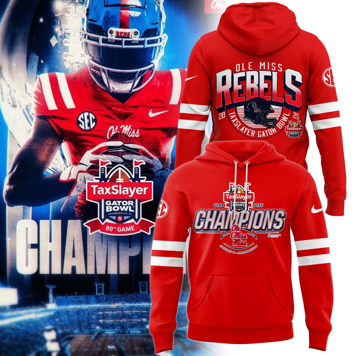 Ncaa Ole Miss Rebels TaxSlayer Gator Bowl Champions Limited Edition Hoodie 2025