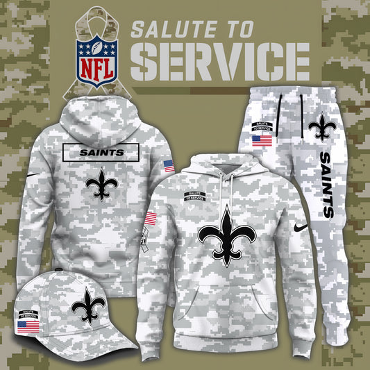 New Orleans Saints 2024 Salute to Service Club Fleece Pullover Hoodie