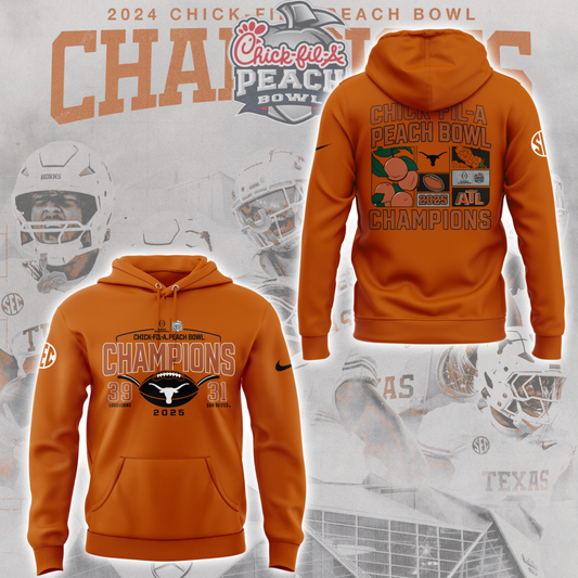 Limited Edition Texas Longhorns College Football Playoff 2025 Peach Bowl Champions Hoodie