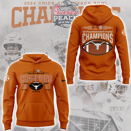 Limited Edition Texas Longhorns College Football Playoff 2025 Peach Bowl Champions Hoodie