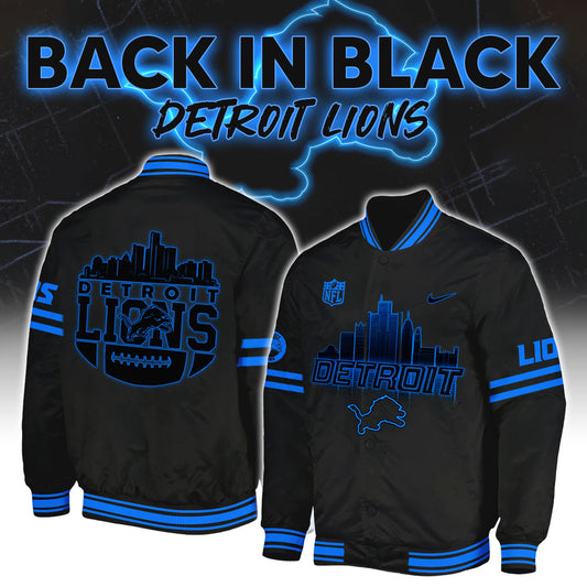 Detroit Lions Back In Black NFL Limited Edition Bomber 2024