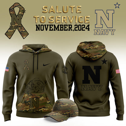 Navy Midshipmen football Arctic Camo 2024 Salute to Service Club Fleece Pullover Hoodie