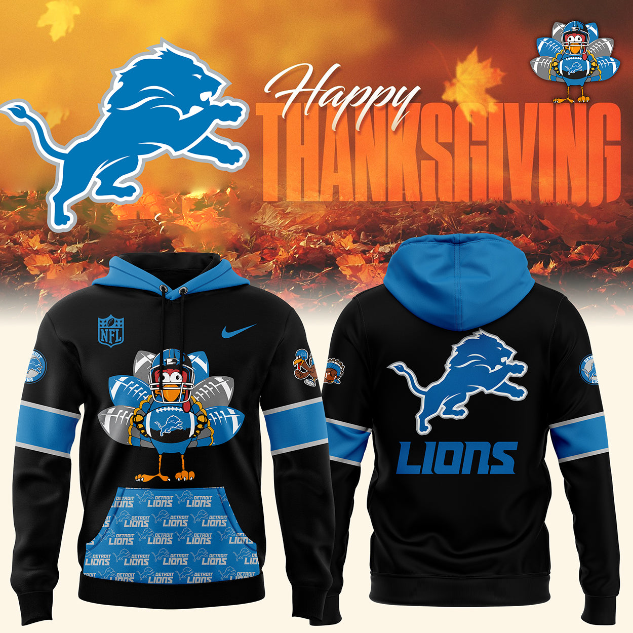 Detroit Lions 2024 Thanksgiving Premium Limited Pullover Hoodie