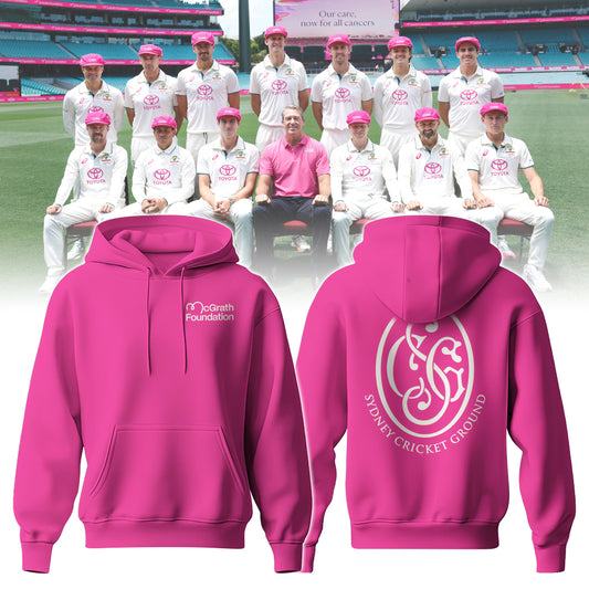 Australian Team in Pink Jersey with Glenn McGrath Hoodie Editions Limied