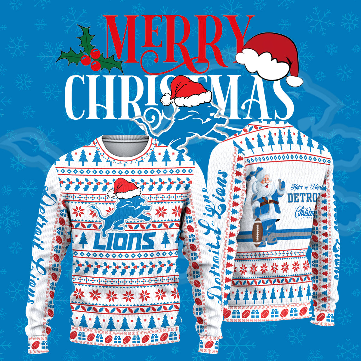 Detroit Lions Merry Christmas 2024 Knitted Sweater