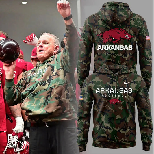 Arkansas Razorback Football Coach “Sam Pittman” Camo Hoodie