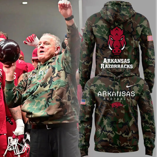 Arkansas Razorback Football Coach “Sam Pittman” Camo Hoodie