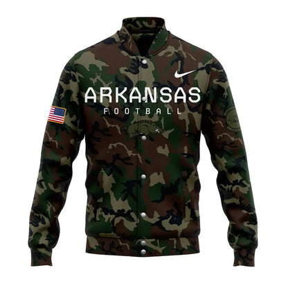 Arkansas Razorbacks Football Coach “Sam Pittman” Camo Bomber Jacket