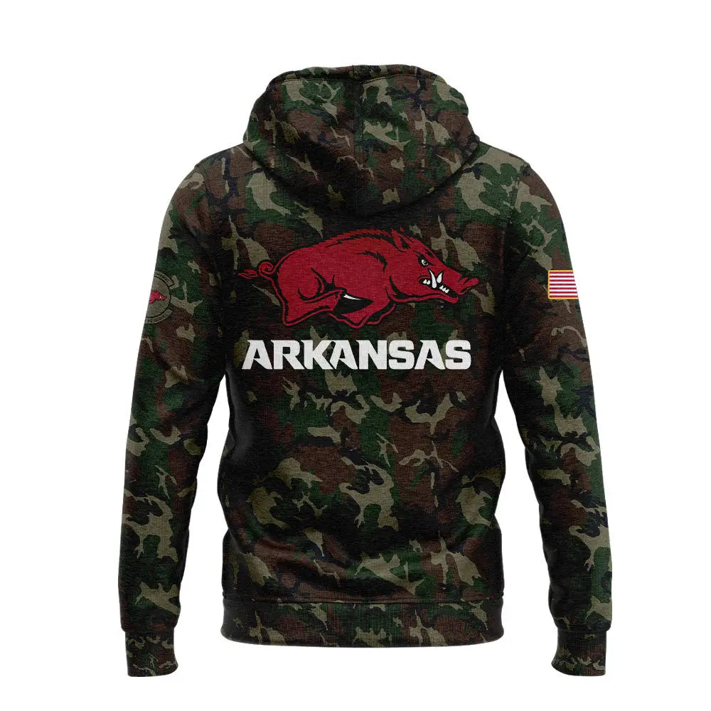 Arkansas Razorbacks Football Coach “Sam Pittman” Camo Zipper Hoodie