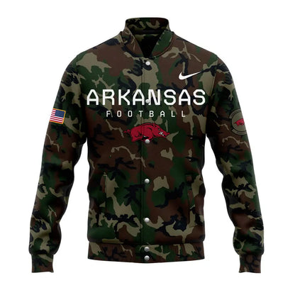 Arkansas Razorbacks Football Coach “Sam Pittman” Camo Bomber Jacket