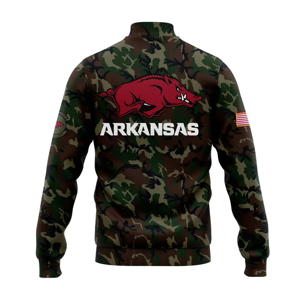 Arkansas Razorbacks Football Coach “Sam Pittman” Camo Bomber Jacket