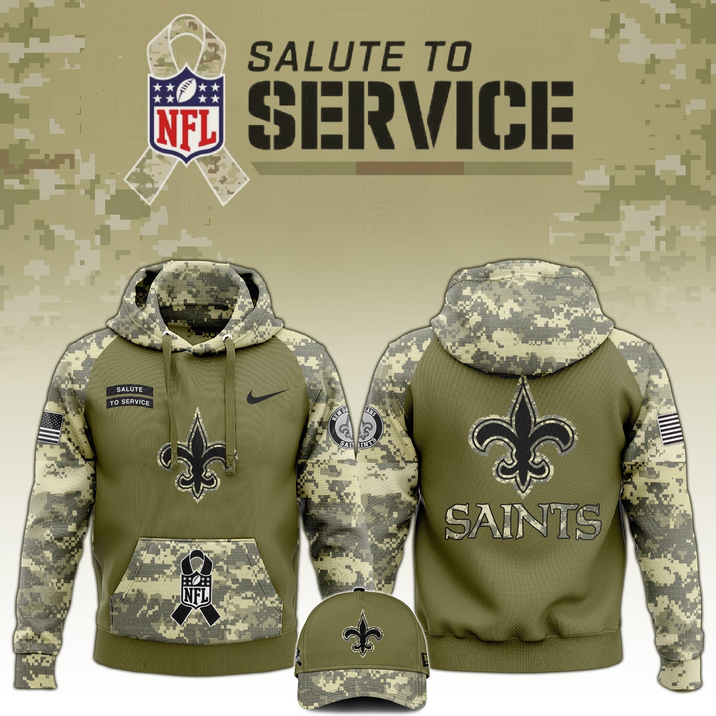 New Orleans Saints 2024 Salute to Service Club Limited Edition Camo Hoodie