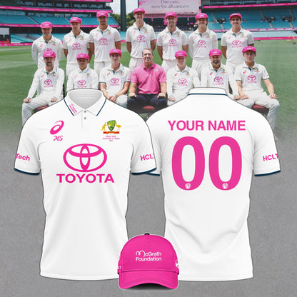 Cricket Team Australia National Shirt Pink Polo Breast Cancer Glenn McGrath