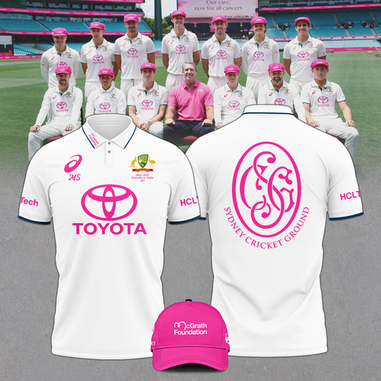 Cricket Team Australia National Shirt Pink Polo Breast Cancer Glenn McGrath