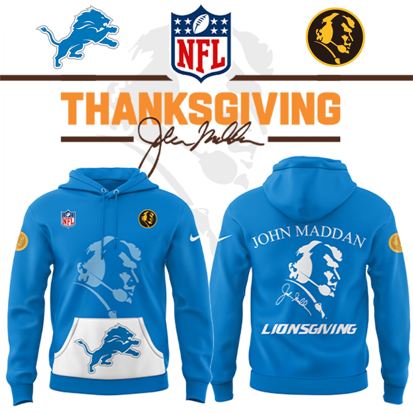 Detroit Lions Thanksgiving Day – John Madden Limited Edition Hoodie