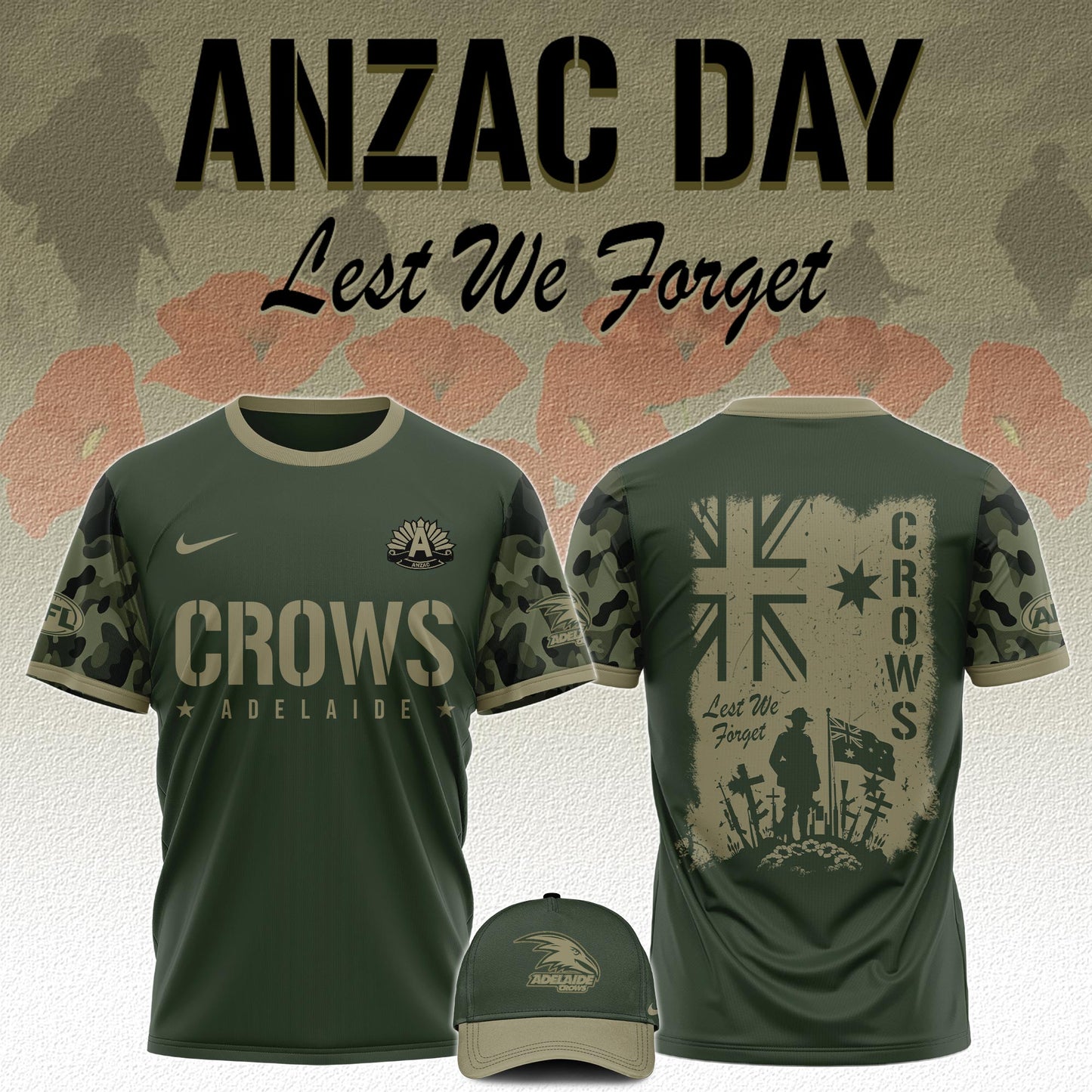 Adelaide Crows AFL x Anzac Day Limited Edition Tshirt 2025