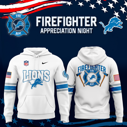 Detroit Lions x 2024 Firefighter Appreciation Night Premium Limited White Hoodie