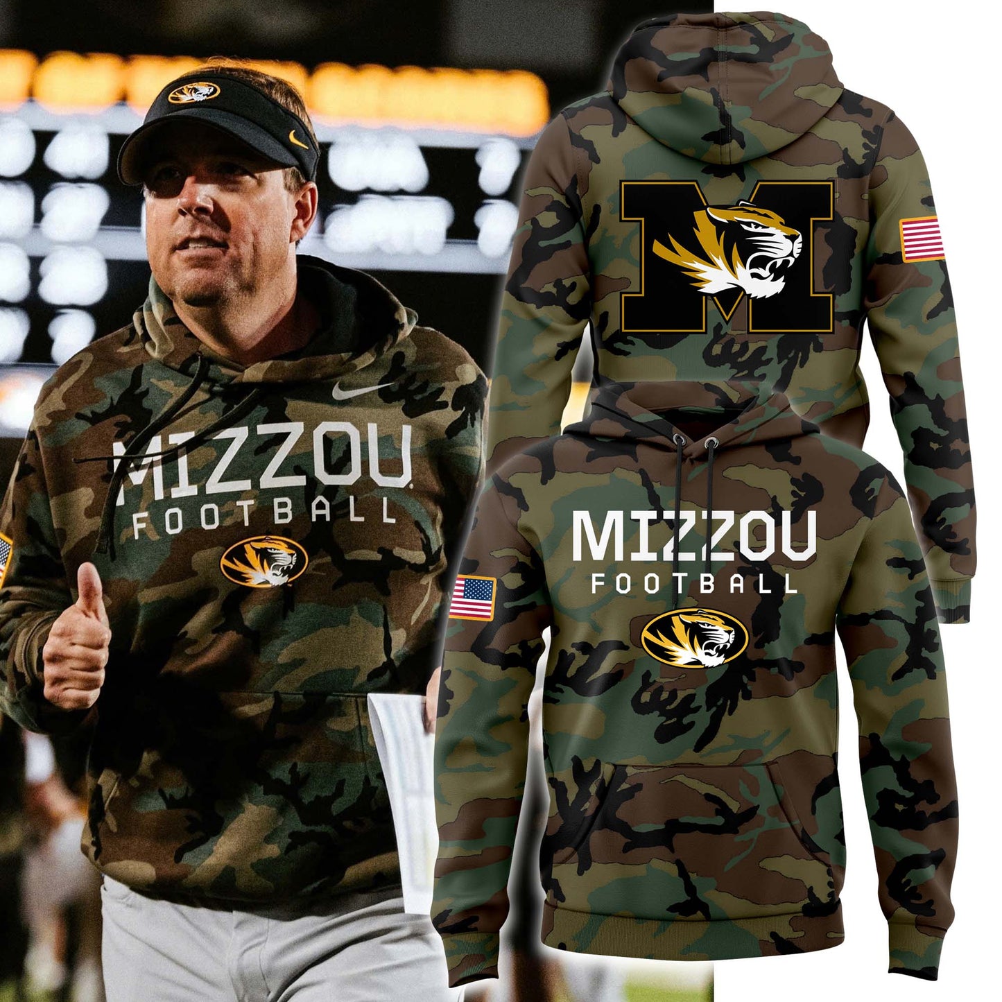 Missouri Tigers Football Camo 2024 Salute to service Hoodie