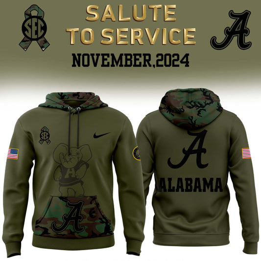 Alabama Crimson Tide Football Camo 2024 Salute to Service Club Fleece Pullover Hoodie