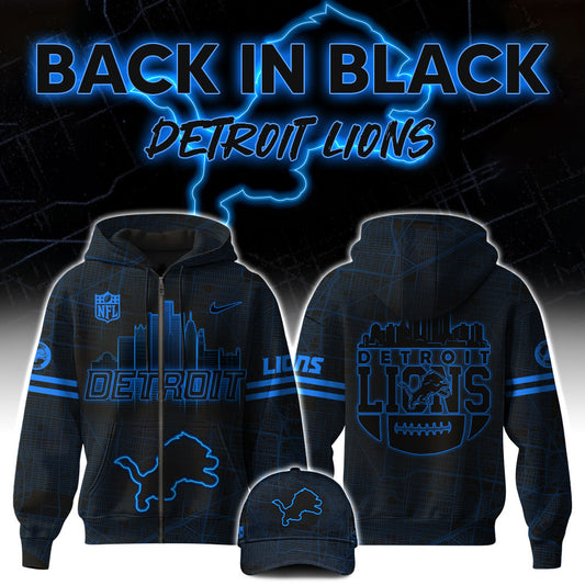 Detroit Lions Back In Black NFL Limited Edition Zip Hoodie 2024