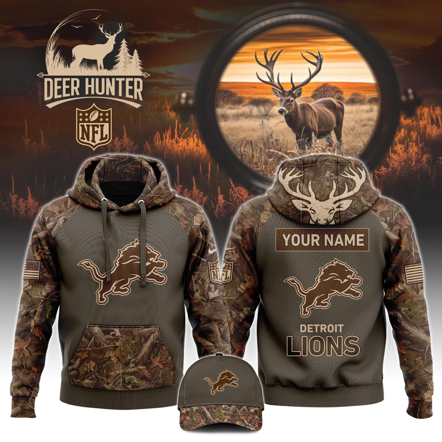 Detroit Lions x Hunting 2024 Hoodie Limited Editions