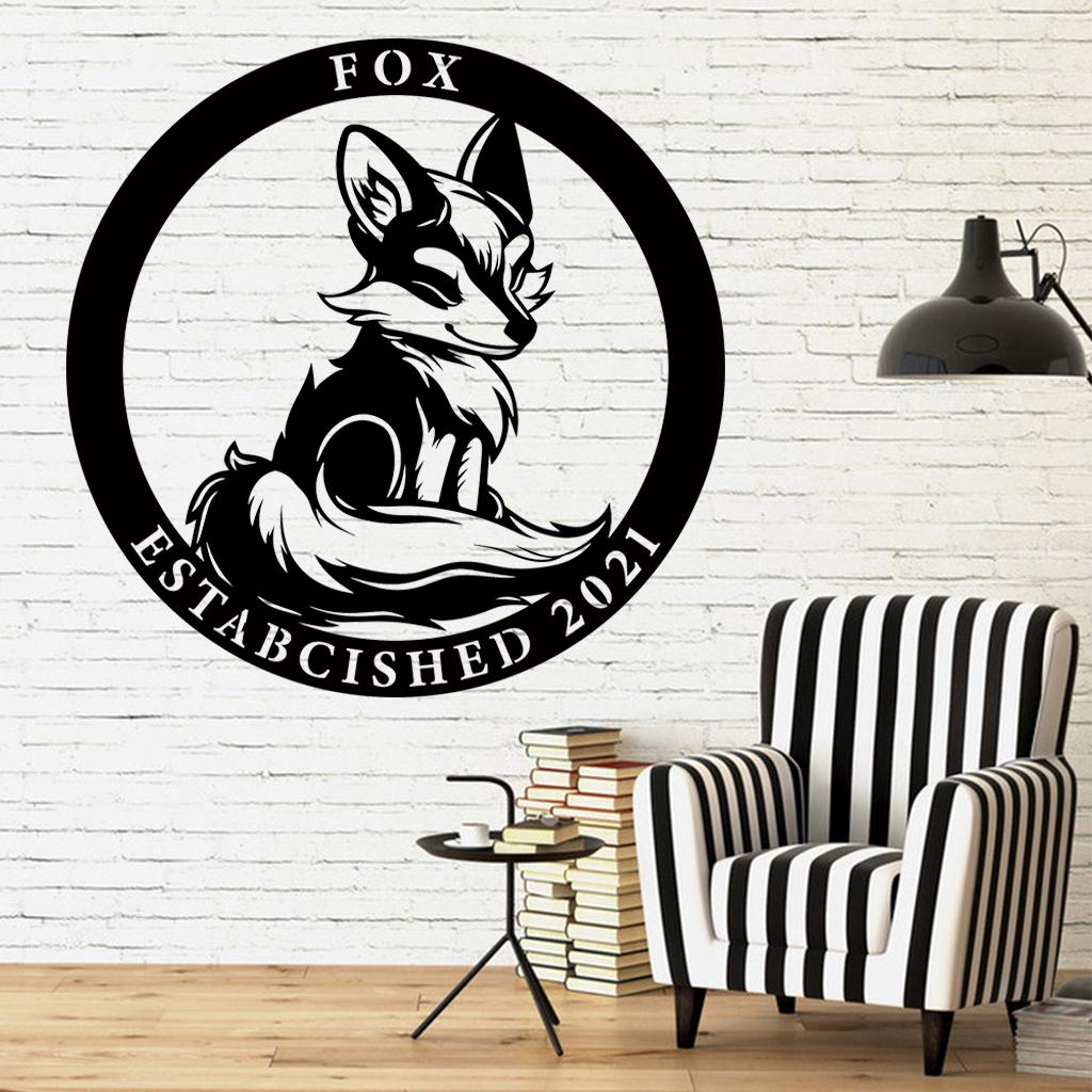 Handmade-Custom Fox Sign Metal Wall Sign-Personalized Fox Sign Metal Wall Art-Fox Sign Metal Wall Decor-Gift For Family-Custom Metal Sign