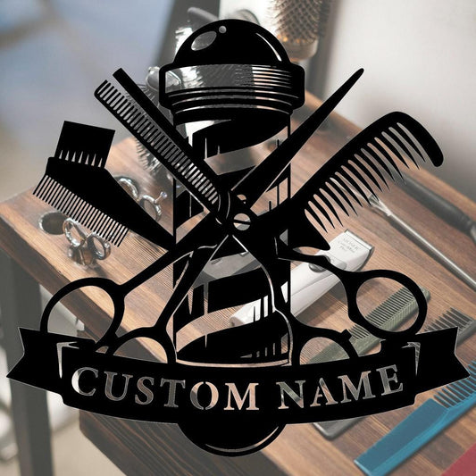 Handmade-Custom Barber Sign Metal Wall Sign-Personalized Barber Sign Metal Wall Art-Barber Sign Metal Wall Decor-Gift For Family-Metal Sign