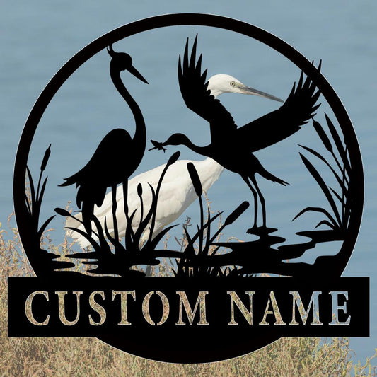 Handmade-Custom Heron Sign Metal Wall Sign-Personalized Heron Sign Metal Wall Art-Heron Sign Metal Wall Decor-Gift For Family-Wall Decor