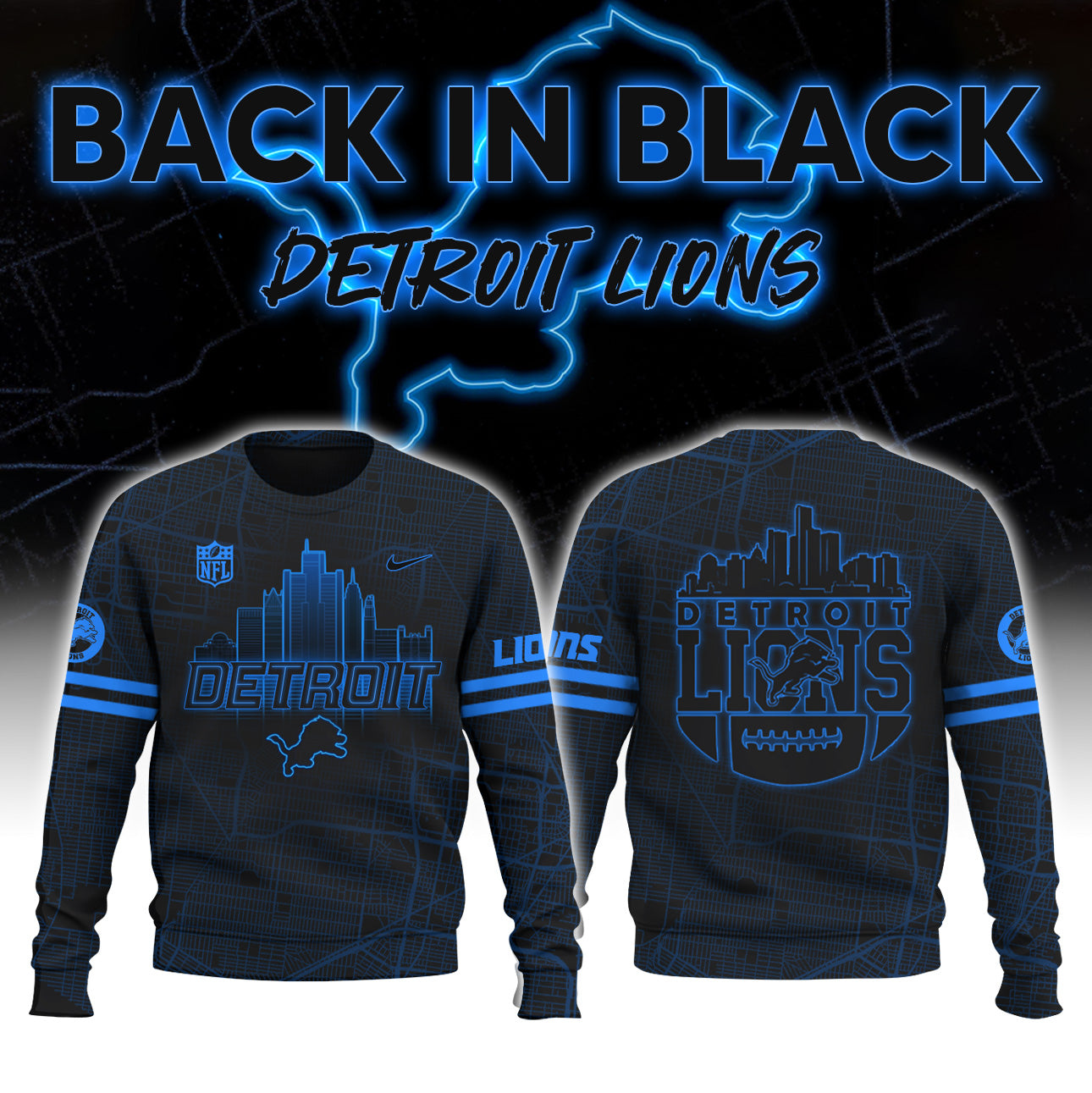 Detroit Lions Back In Black NFL Limited Edition New Sweatshirt 2024